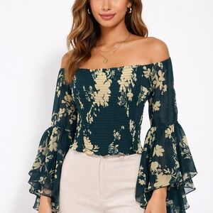 Live 4 Truth Smocked Floral Ultra Bell Sleeve Crop Top